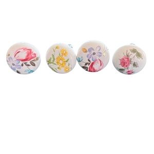 VTG Set of 4 Ceramic White Hand Painted Floral Drawer Pulls W/Hardware 2” Round